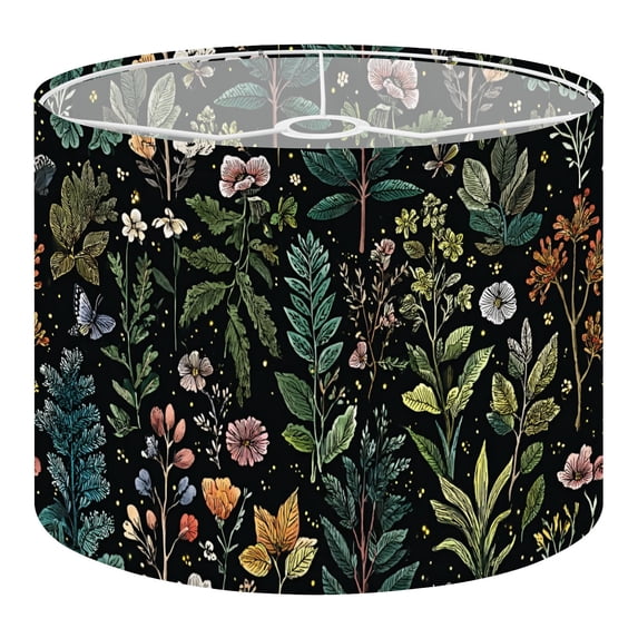 Linen Drum Lampshades Floral Botanical Vibrant Plants Leaves Flowers Dark 13"x13"x10" Light Shade for Table Lamps Floor Lamps Drum Lamp Shades Lampshade Replacement Assembly Required