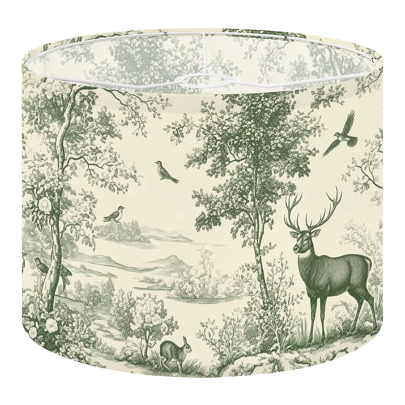 Linen Drum Lampshades Nature Landscape Antique Vintage Green French Country Toile 13"x13"x10" Light Shade for Table Lamps Floor Lamps Drum Lamp Shades Lampshade Replacement Assembly Required