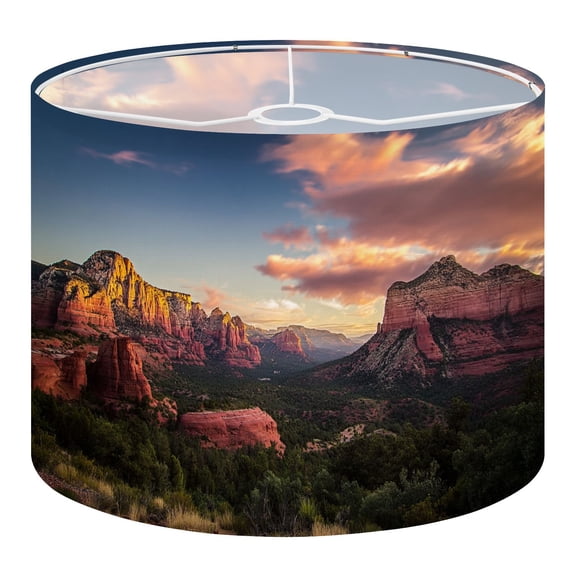 Linen Drum Lampshades Red Rocks Sunset Sedona 13"x13"x10" Light Shade for Table Lamps Floor Lamp Shades Lampshade Replacement Assembly Required