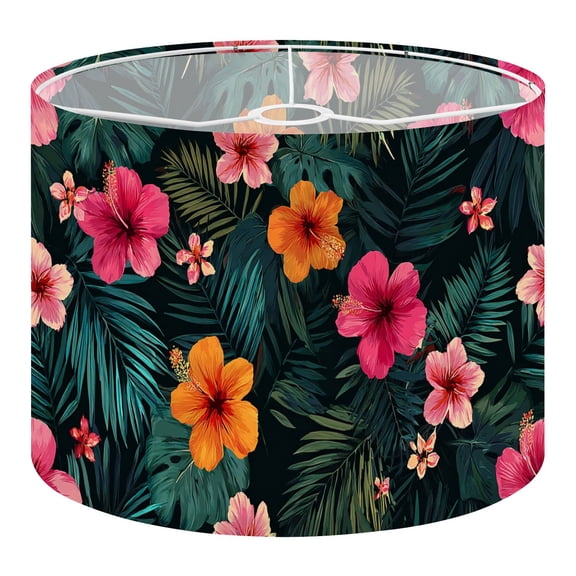 [style] Linen Drum Lampshades Seamless hand drawn tropical bright hibiscus flowers exotic 13"x13"x10" Light Shade for Table Lamps Floor Lamp Shades Lampshade Replacement Assembly Required