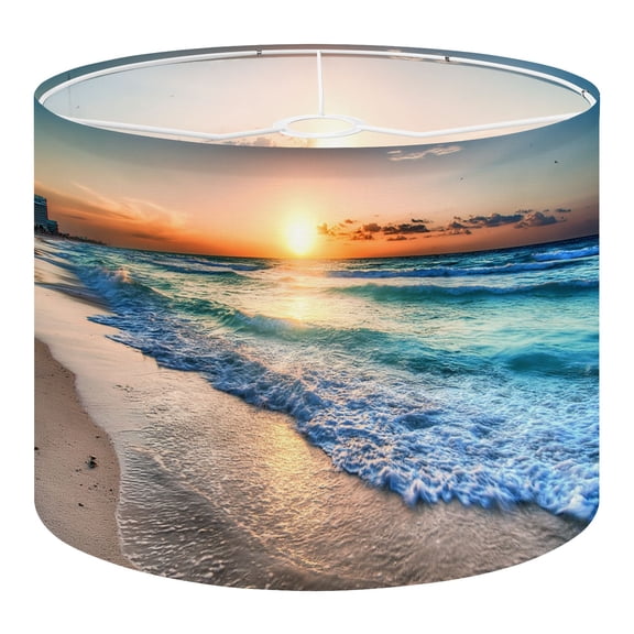 [style] Linen Drum Lampshades Sunrise beach Cancun 13"x13"x10" Light Shade for Table Lamps Floor Lamp Shades Lampshade Replacement Assembly Required
