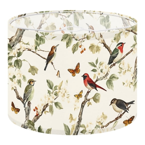 [style] Linen Drum Lampshades Vintage Bird Floral Butterflies Leaf Birds Branches Leaves 13"x13"x10" Light Shade for Table Lamps Floor Lamps Drum Lamp Shades Lampshade Replacement Assembly Required