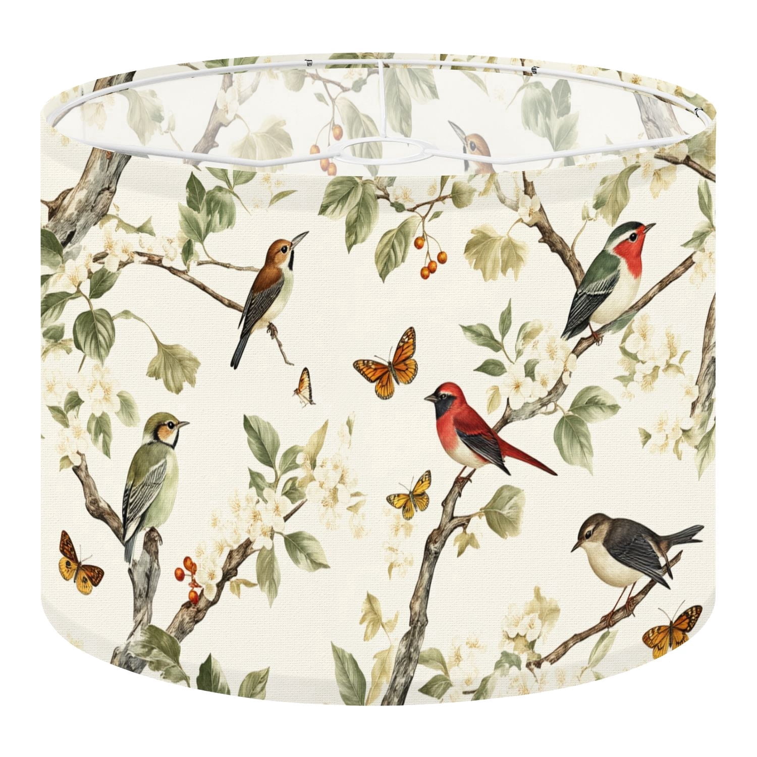Linen Drum Lampshades Vintage Bird Floral Butterflies Leaf Birds Branches Leaves 13"x13"x10" Light Shade for Table Lamps Floor Lamps Drum Lamp Shades Lampshade Replacement Assembly Required