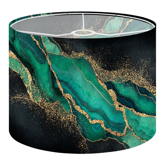 Linen Drum Lampshades abstract black marble green malachite golden veins japanese 13"x13"x10" Light Shade for Table Lamps Floor Lamp Shades Lampshade Replacement Assembly Required