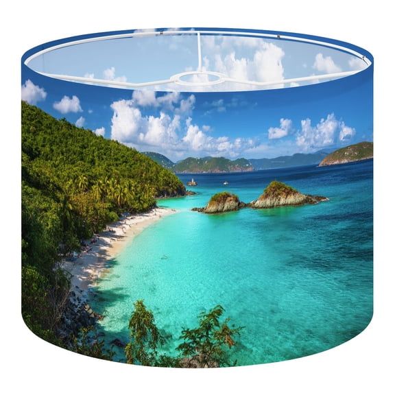 Linen Drum Lampshades panoramic view beach Trunk Bay 13"x13"x10" Light Shade for Table Lamps Floor Lamp Shades Lampshade Replacement Assembly Required