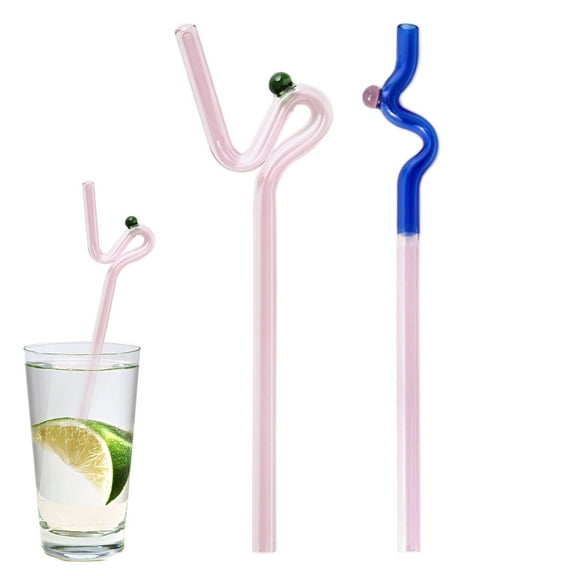 Crooked Straws Transparent Colored High Borosilicate Glass Straws for Beverages, Coffee, Milk and Tea Straws