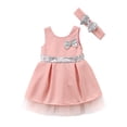thumbnail image 1 of stylesilove Baby Toddler Girl Sleeveless Sequin Bowknot Princess Dress With Headband 2 Pcs Set (80/6-12 Months, Pink), 1 of 4