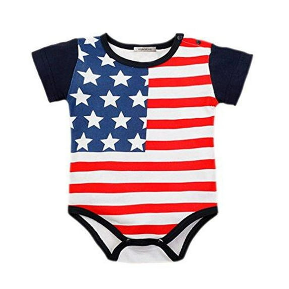 stylesilove Country Baby Boy Flag Short Sleeve Cotton Baby Costume Romper