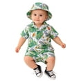 thumbnail image 1 of stylesilove Infant Baby Boys Green Tropical Parrot Print Short Sleeve Romper with Hat 2-Piece Summer Outfit (Green, 3-6 Months), 1 of 9