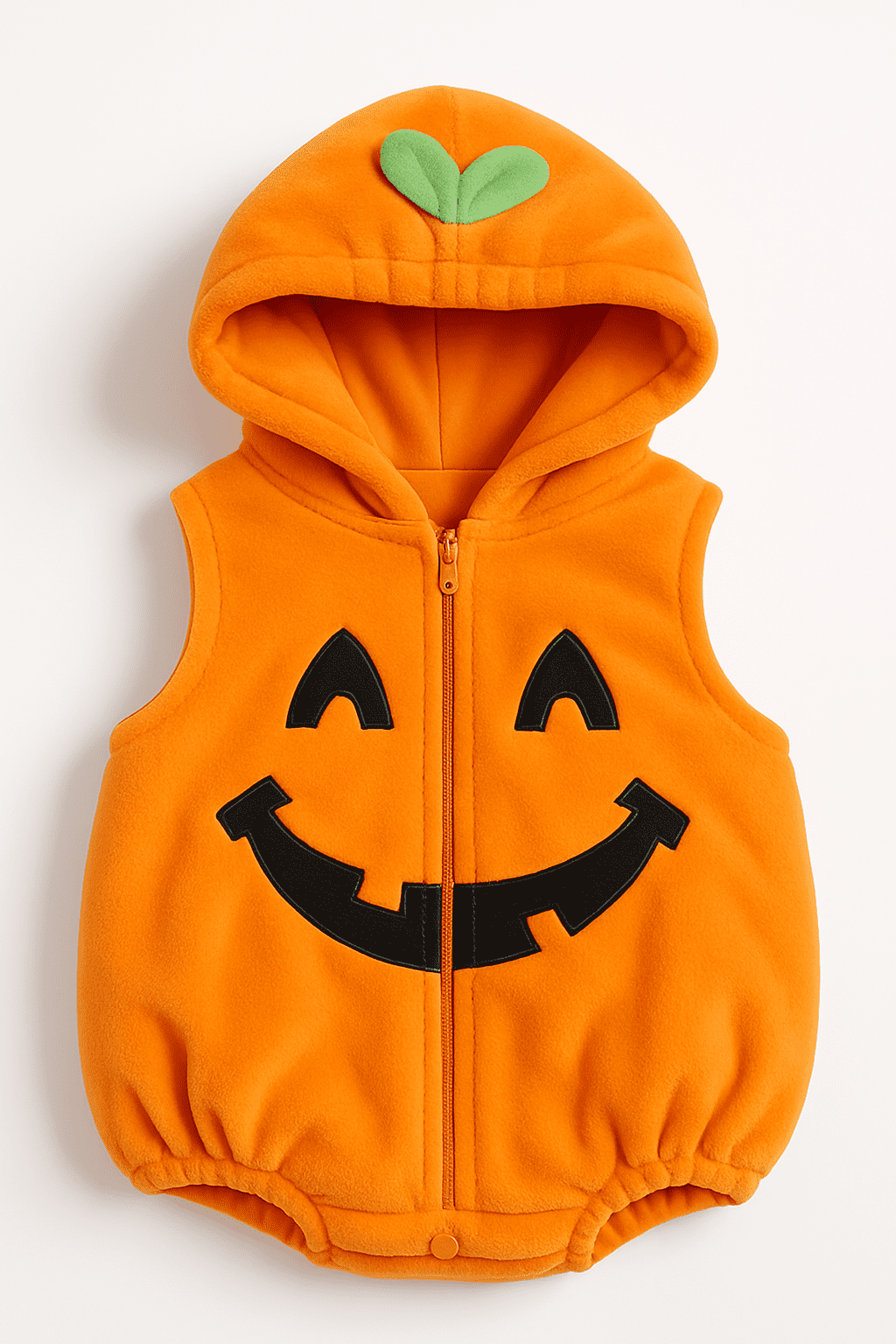 Infant Toddler Halloween Pumpkin Costume – Fleece Jumpsuit With Hood, Ages 6-24 Months
