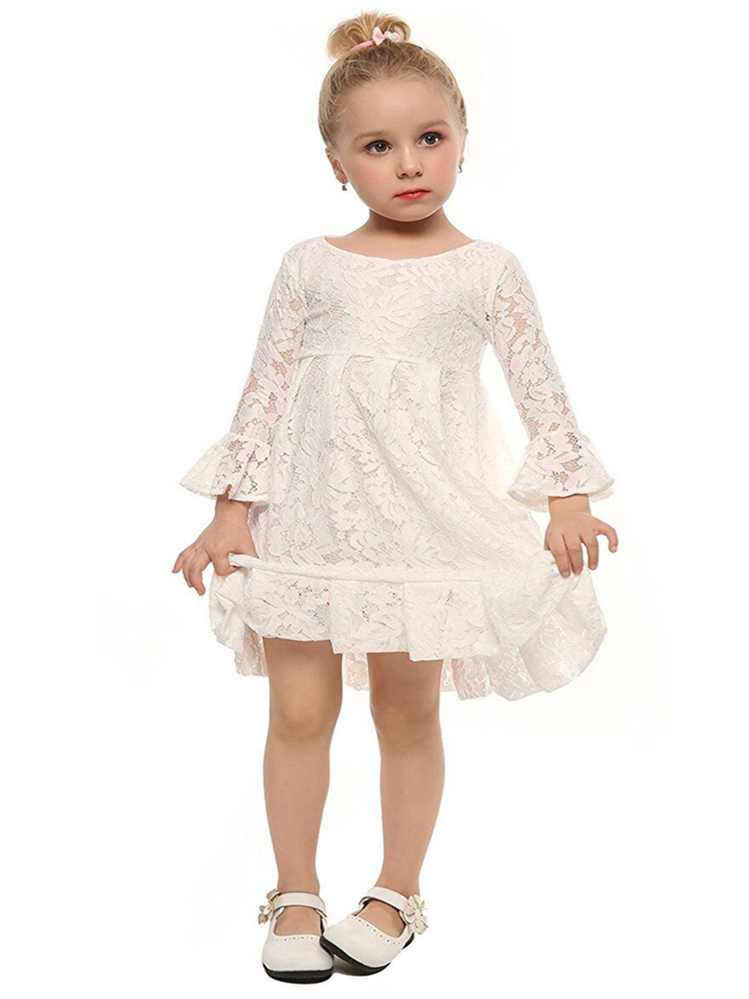 stylesilove Kids Girl Long Sleeve Cuffs Princess Lace Dress (140/7-8 Years,  White) - Walmart.com