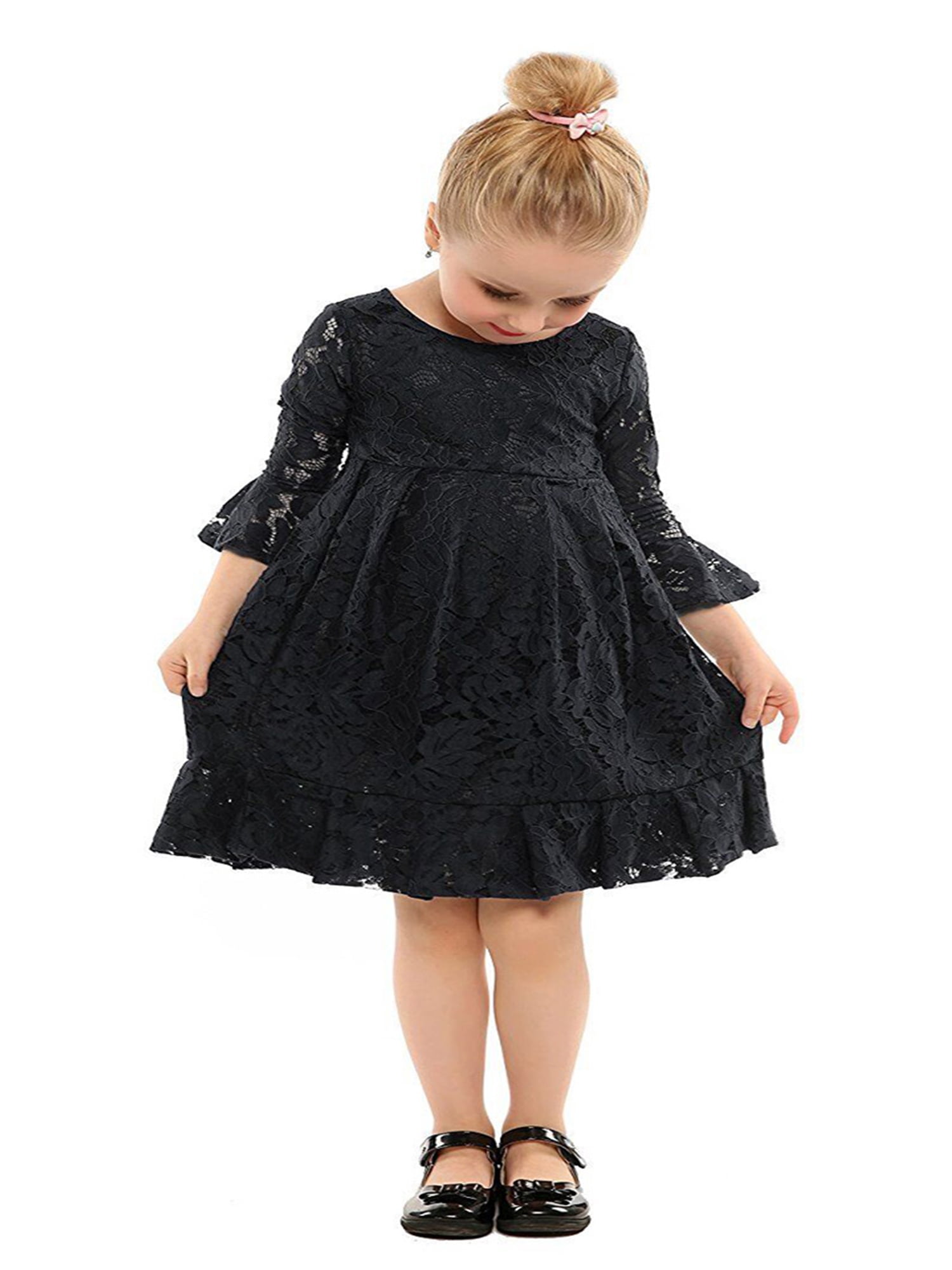 stylesilove Kids Girl Long Sleeve Cuffs Princess Lace Dress (150/8-9 Years,  Black) - Walmart.com