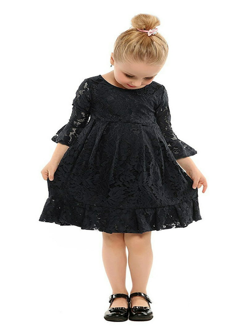 stylesilove Kids Girl Long Sleeve Cuffs Princess Lace Dress (150/8-9 Years,  Black) - Walmart.com