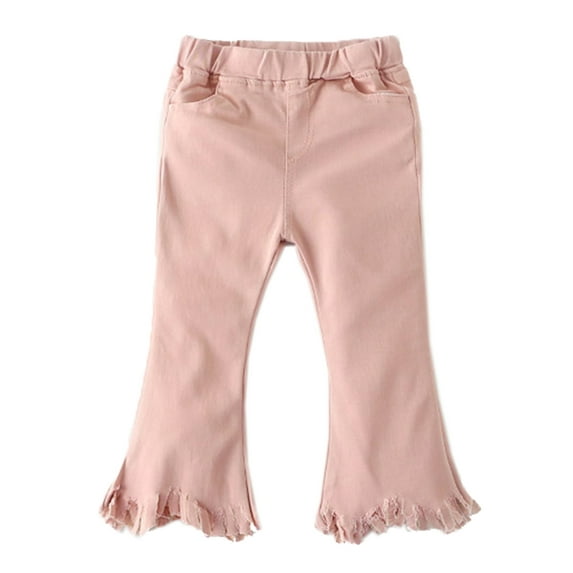 stylesilove Kids Girl Stretchy Pants With Frayed Hem (120/5-6 Years, Pink)