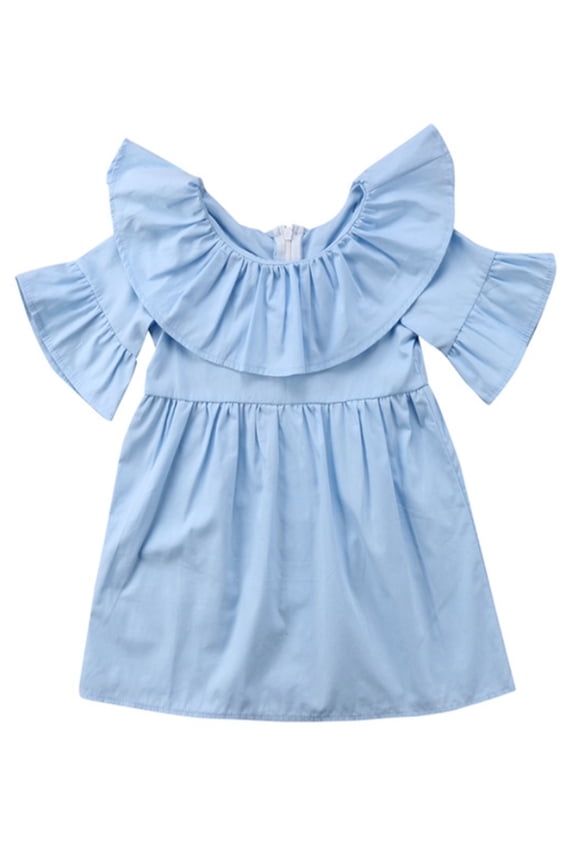 Lovely Girl Ruffle Bell Sleeve Solid Color Cotton Mini Dress (100/4T)