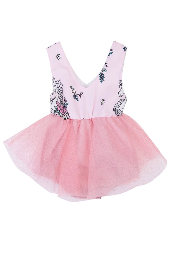 Newborn Baby Girl Unicorn Print Sleeveless Romper Tutu Dress (90/3-6 Months, Pink)