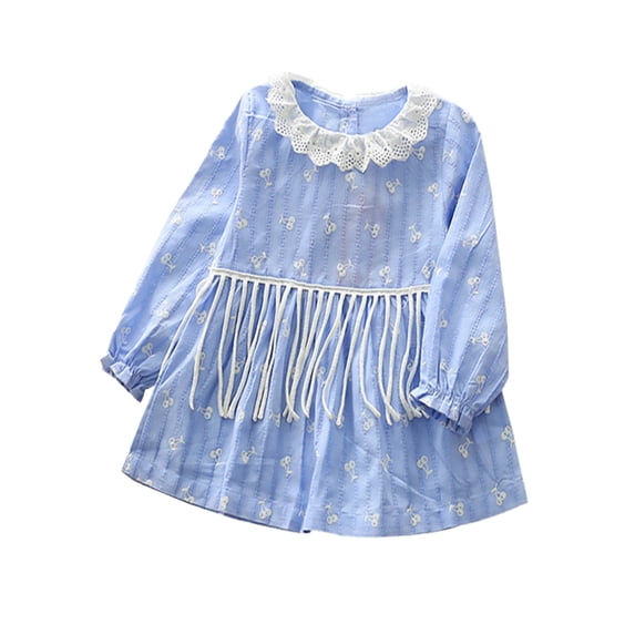 stylesilove Toddler Girl Ruffle Ruffle Neck Fringe Trim Long Sleeve Cotton Blouse (110/3-4 Years)