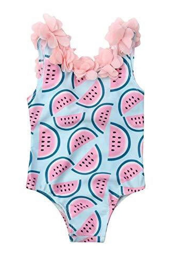Toddler Kid Girls 3D Flower Straps Backless One-Piece Swimsuit Beach Bathing Swimwear