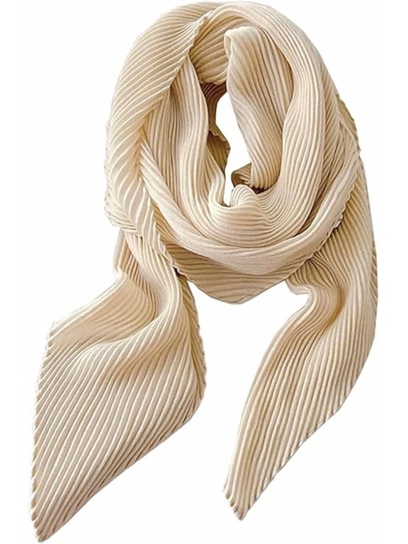Women Crinkle Pleated Square Scarf Solid Color Neckerchief Soft Bandana Small Shawl Neck Wraps for All Season (Ivory)