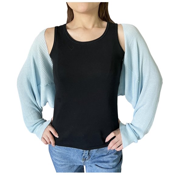 stylesilove Women Lightweight Ribbed Knit Bolero Shrug Long Sleeve Cardigan Soft Sweater Open Front Cape Shawl (Blue)