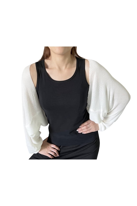 Women Lightweight Ribbed Knit Bolero Shrug Long Sleeve Cardigan Soft Sweater Open Front Cape Shawl (White)