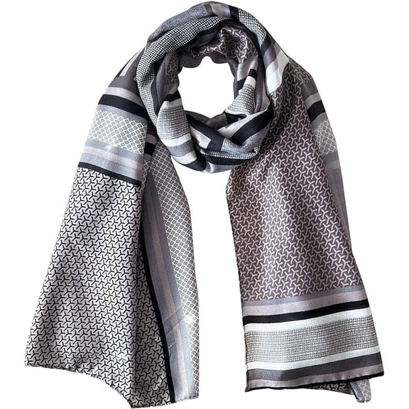 stylesilove Women Stripe Geometric Printed Lightweight Fashion Scarf Large Shawl Scarves Neck Wraps for All Season, 7 Colors (Grey)