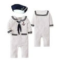 thumbnail image 1 of stylesilove.com Baby Boy Marine Sailor Cotton Romper Onesie with Hat and Necktie 3pcs Holiday Outfit Costume, 1 of 20