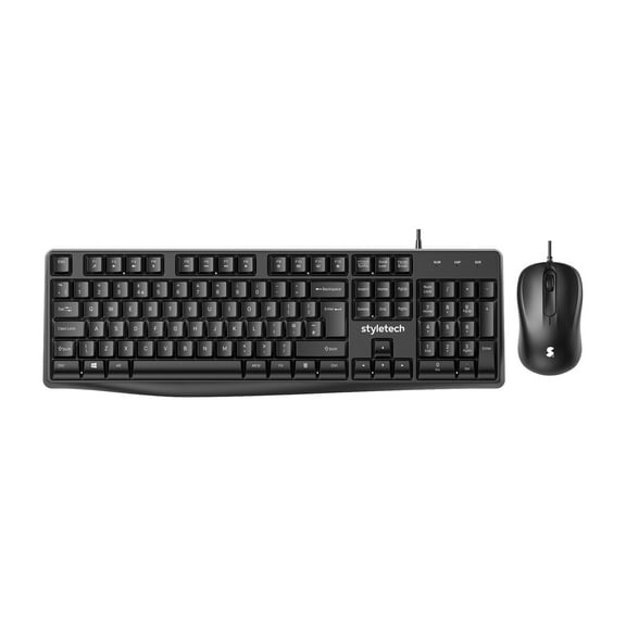styletech MK100 Wired Keyboard and Mouse Bundle - Black, Compatible with PC