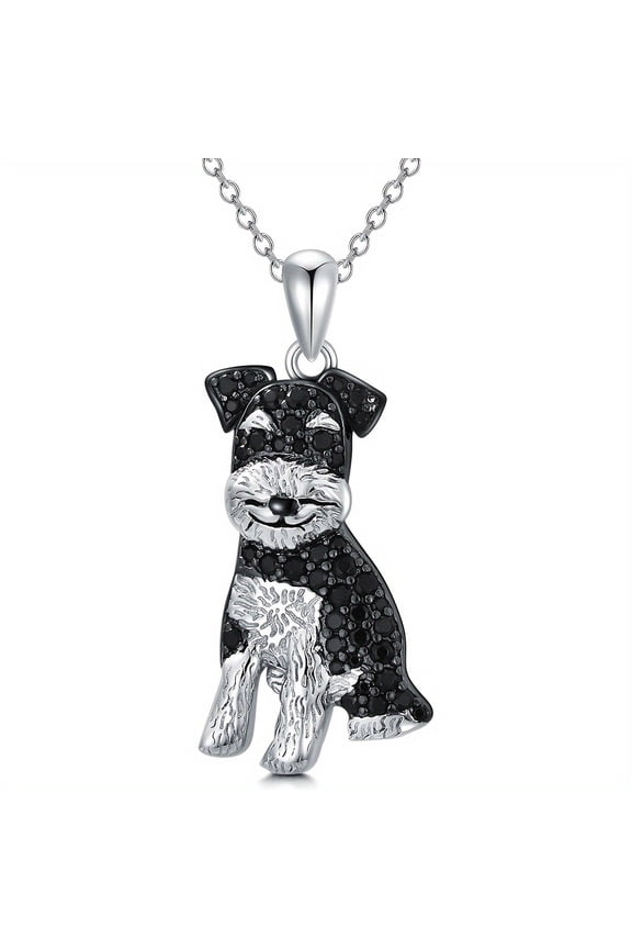 A stylish schnauzer dog pendant necklace with synthetic zircon mosaic, non-plated alloy pendant, fashionable theme, suitable for ages over 15 years old, synthetic stone making, stainless steel chain