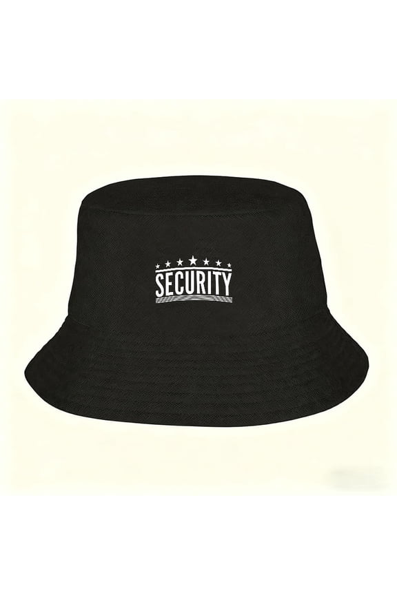 A stylish unisex safety hat with a star-shaped "SECURITY" print - wide brim for sun protection, suitable for outdoor use, unisex, ideal for fishing, beach, and casual wear (trendy accessory)