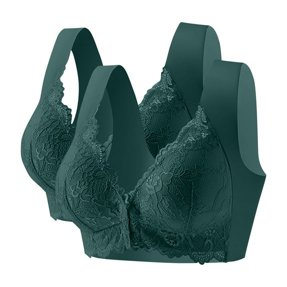 successthop 2 Pack Bras for Women No Underwire Front Closure Seamless Plus Sizes Lace Color Block Everyday Wear