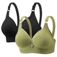 thumbnail image 1 of successthop 2 Pack Bras for Women No Underwire Ladies Push Up Bralette Solid V Neck Breathable Everyday Wear 36-52 Black, 1 of 6