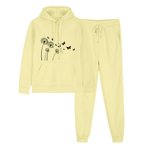 successthop 2 Piece Lounge Set Women Fleece Long Sleeve Hoodie and Jogger Sweatpant Floral Fall Sportwear with Pockets