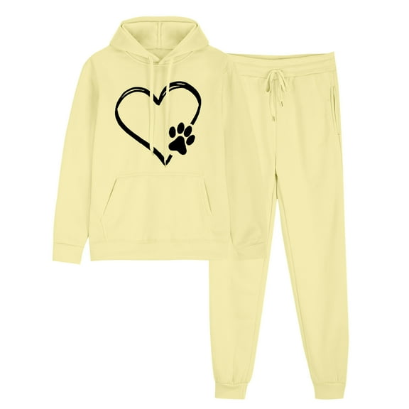 successthop 2 Piece Lounge Set Women Fleece Long Sleeve Hoodie and Jogger Sweatpant Heart Fall Sportwear with Pockets