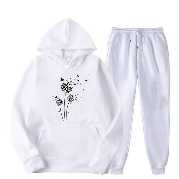successthop 2 Piece Lounge Set Women Fleece Long Sleeve Hoodie with Pocket and Joggers Floral Fall Drawstring Outfits