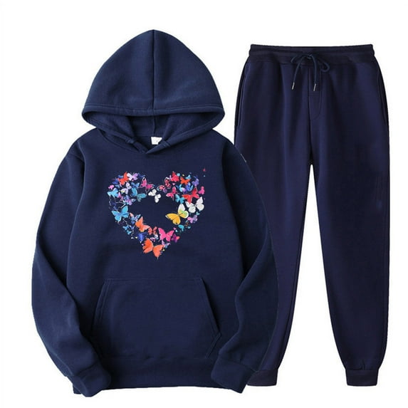 successthop 2 Piece Lounge Set Women Fleece Long Sleeve Hoodie with Pocket and Joggers Heart Fall Drawstring Outfits