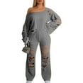 thumbnail image 1 of successthop 2 Piece Lounge Set Women Ripped Off Shoulder Long Sleeve Crewneck Sweatshirt and Sweatpant Solid Sportwear, 1 of 7