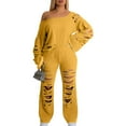 thumbnail image 1 of successthop 2 Piece Lounge Set Women Ripped Off Shoulder Long Sleeve Crewneck Sweatshirt and Sweatpant Solid Sportwear, 1 of 7