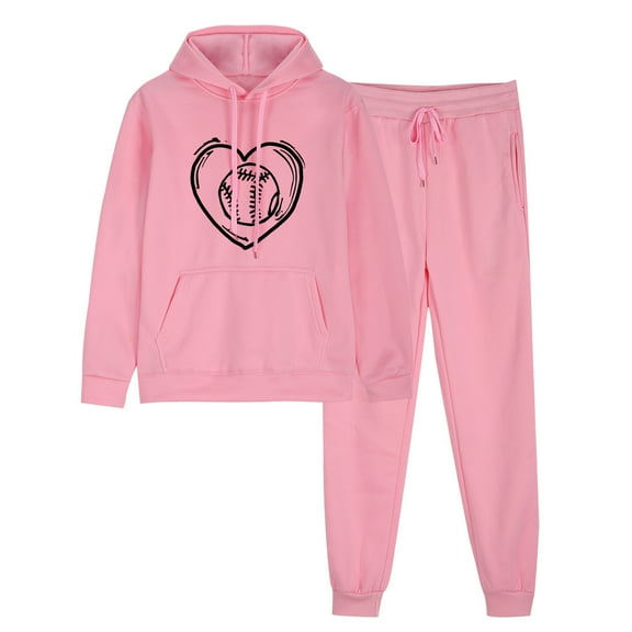 successthop 2 Piece Matching Lounge Sets for Women Long Sleeve Hoodie and Jogger Sweatpant Heart Fall Winter Outfits