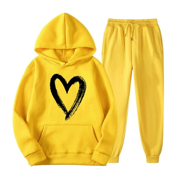 successthop 2 Piece Matching Lounge Sets for Women Long Sleeve Hoodie and Jogger Sweatpant Heart Fall Winter Sportwear