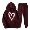 thumbnail image 1 of successthop 2 Piece Matching Lounge Sets for Women Long Sleeve Hoodie and Jogger Sweatpant Heart Fall Winter Sportwear, 1 of 2