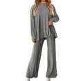 thumbnail image 1 of successthop 2 Piece Matching Lounge Sets for Women Long Sleeve Side Slit Shirt and Wide Leg Trouser Solid Streetwear, 1 of 9