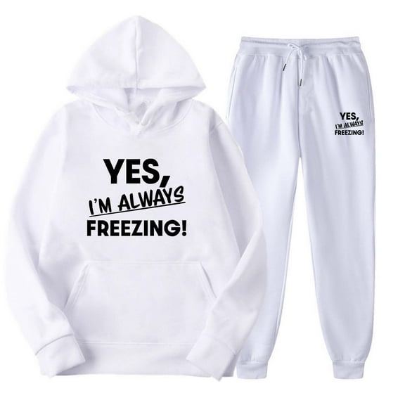 successthop 2 Piece Plus Size Lounge Set for Women Long Sleeve Hoodie and Elastic Joggers Yes Im Still Freezing Outfits