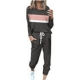 thumbnail image 1 of successthop 2 Piece Sweatsuits for Women Plus Size Long Sleeve Crewneck Top and Jogger Trouser Color Block Sport Set, 1 of 5