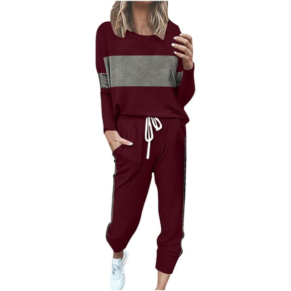 successthop 2 Piece Sweatsuits for Women Plus Size Long Sleeve Crewneck Top and Jogger Trouser with Pocket Solid Outfits