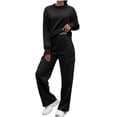 thumbnail image 1 of successthop 2 Piece Womens Matching Sweatsuits Cropped Long Sleeve Sweatshirt and Sweatpant Solid Athletic Set, 1 of 7