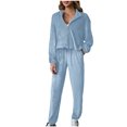 thumbnail image 1 of successthop 2 Pieces Lounge Set Women Long Sleeve Crewneck Zipper Top and Jogger Pant with Pockets Solid Sportwear, 1 of 5