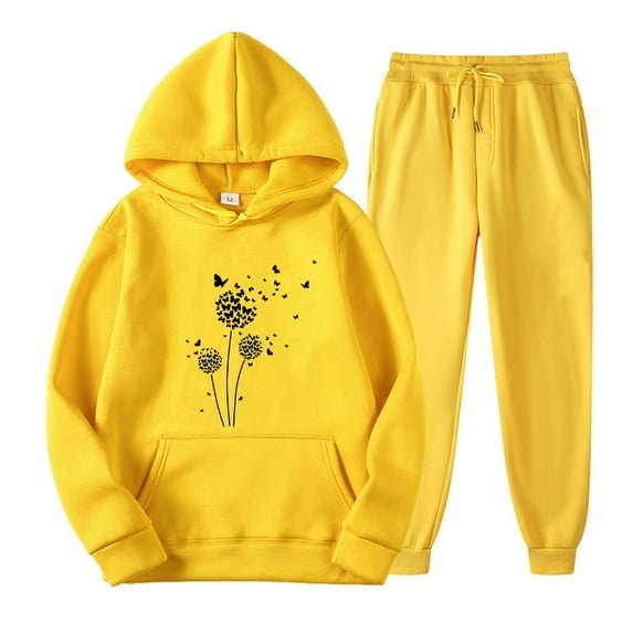 successthop 2 Pieces Matching Lounge Sets for Women Fleece Long Sleeve Hoodie and Joggers Floral Fall Streetwear