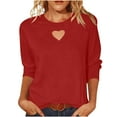 thumbnail image 1 of successthop 3/4 T Shirts for Women Heart Shaped Cutout Crewneck Trendy Shirt Lightweight Blouse Solid Casual Outfits L, 1 of 8