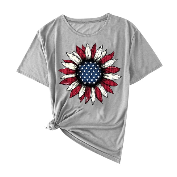 successthop 4th of July Clothes Women Floral Plus Size America Festival T Shirt Casual Shirts Crewneck Short Sleeve Tops